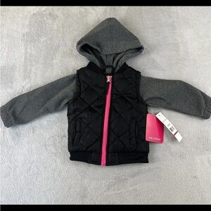 Pink Platinum Baby Toddler Black Puffer Vest with long sleeve full zip size 12M